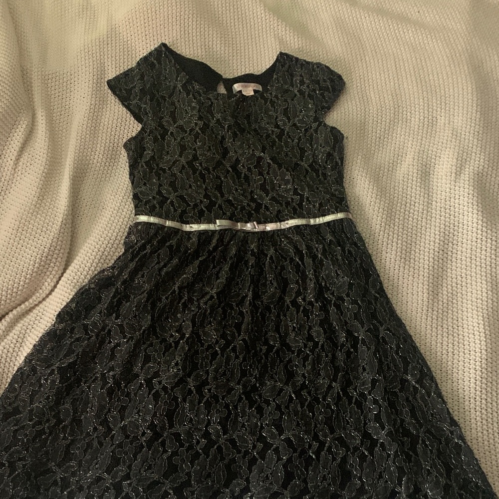 Xhilaration Black Lace Kids Dress with Silver Belt